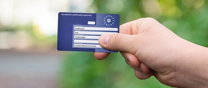 En hand håller i EU-kortet.