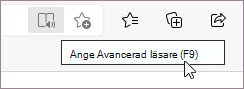 Starta avancerad läsare genom att klicka på F9. Ikonen föreställer en bok med en högtalare på sig, skärmklipp.