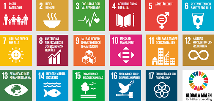 17 globala mål ur Agenda 2030. Illustration.